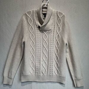 GAP Men's Fishermans Cable Knit Shawl Sweater Sz XL Tan Chunky Oatmeal